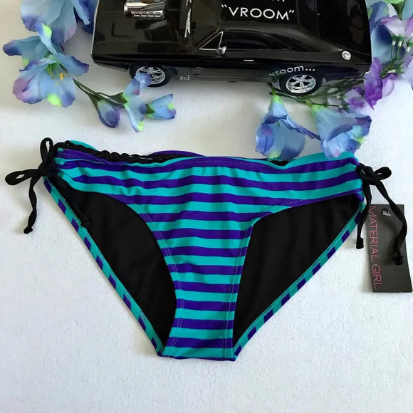 Material Girl NWT Striped Hipster Swim Bottom Juniors/Women M - Picture 2 of 11